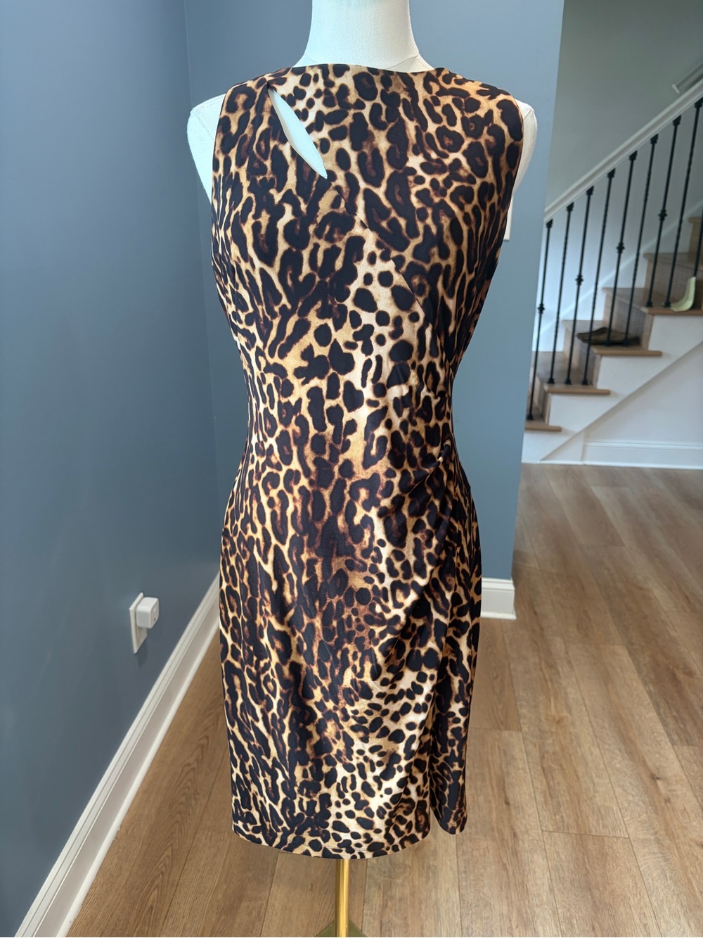 Lauren Ralph Lauren Leopard Print Sheath Dress Keyhole Neck Size 6